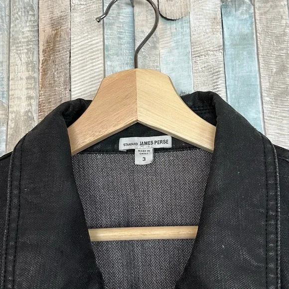 James Perse L Men’s Black Coated Cotton Jean Jacket Utility Denim Zip Front $395 - Picture 8 of 13